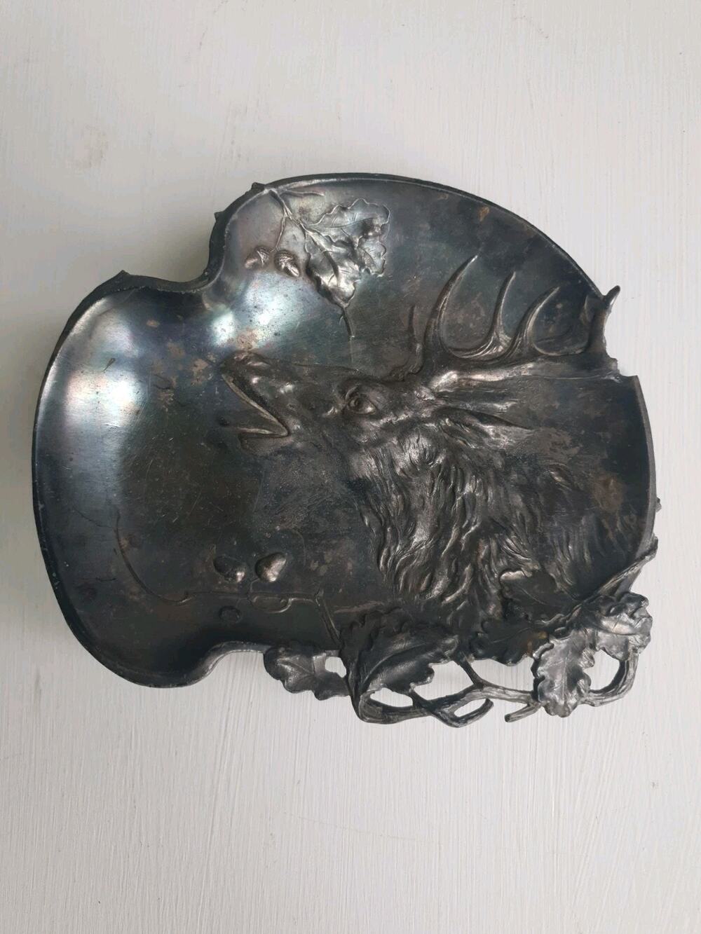 Antique WMF Art Nouveau Pewter Stag Tray Vide Poche German Model 537 Circa 1905